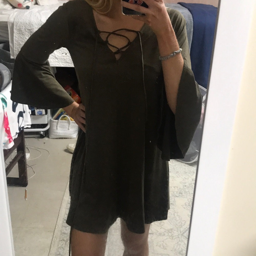 Dark green boho flare dress